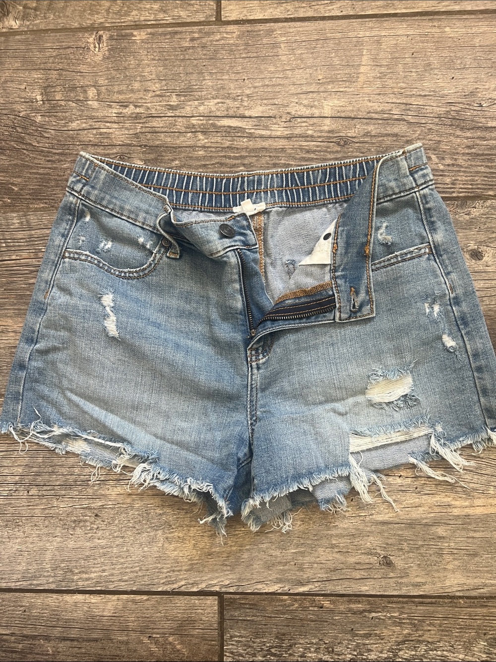 aerie Light Blue Distressed Denim Jean Shorts